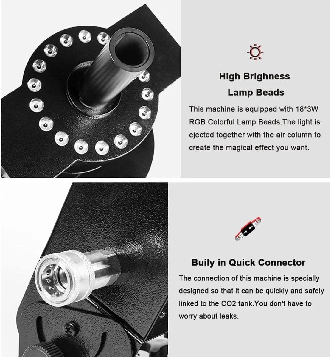 Bühneneffektmaschinen, CO2-Kanone, Säule, Rauch, Nebel, Kohlenstoff, 18 x 3 W, RGB-LED-CO2-Jet-Maschine