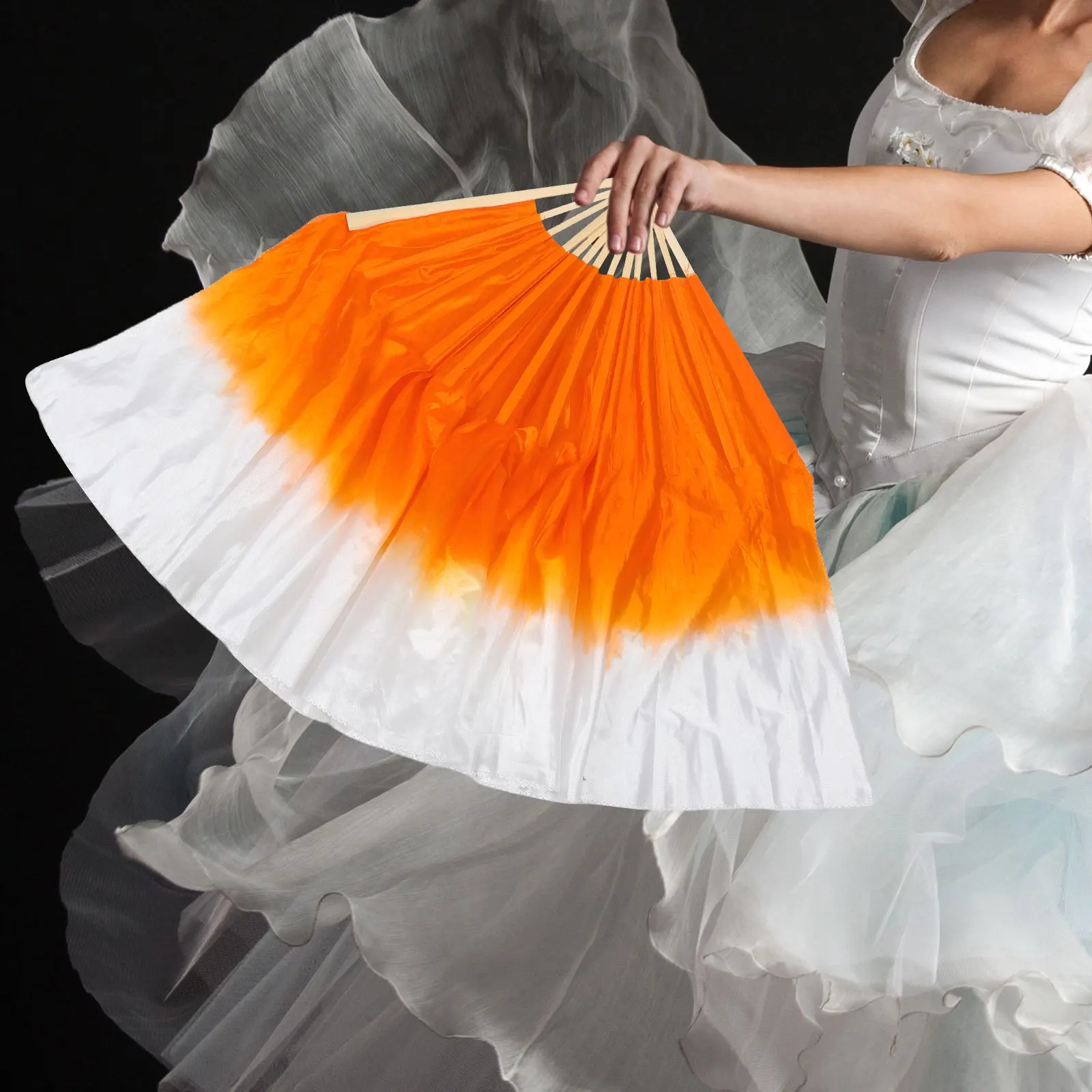 Abanico plegable de danza de seda ligero, abanico de mano duradero de fibra colorida para puesta en escena, fiesta, baile cuadrado
