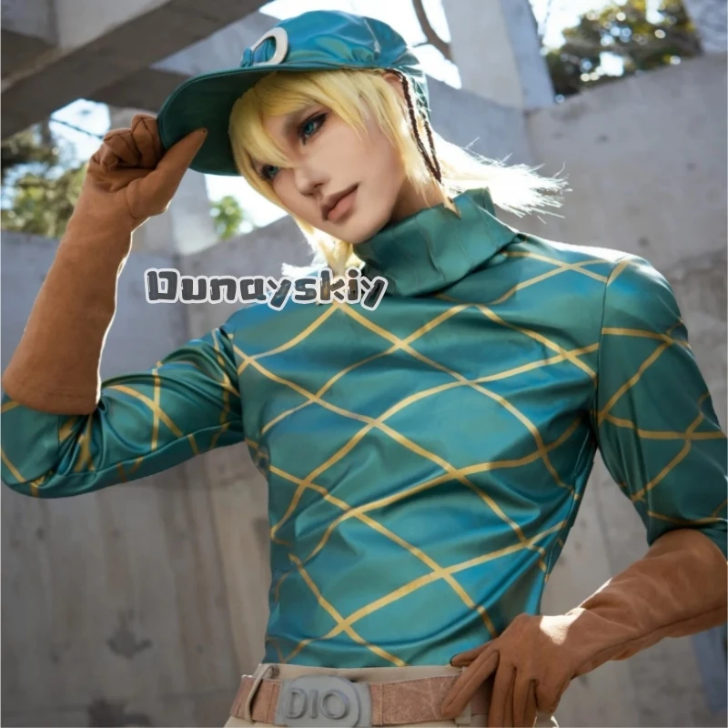 

KS*15Anime SBR Jooojo Cosplay Diegooo Brandooo Costume Handsome Punk Green Top Fashion Hat Pants Furry Tail Wigs Halloween
