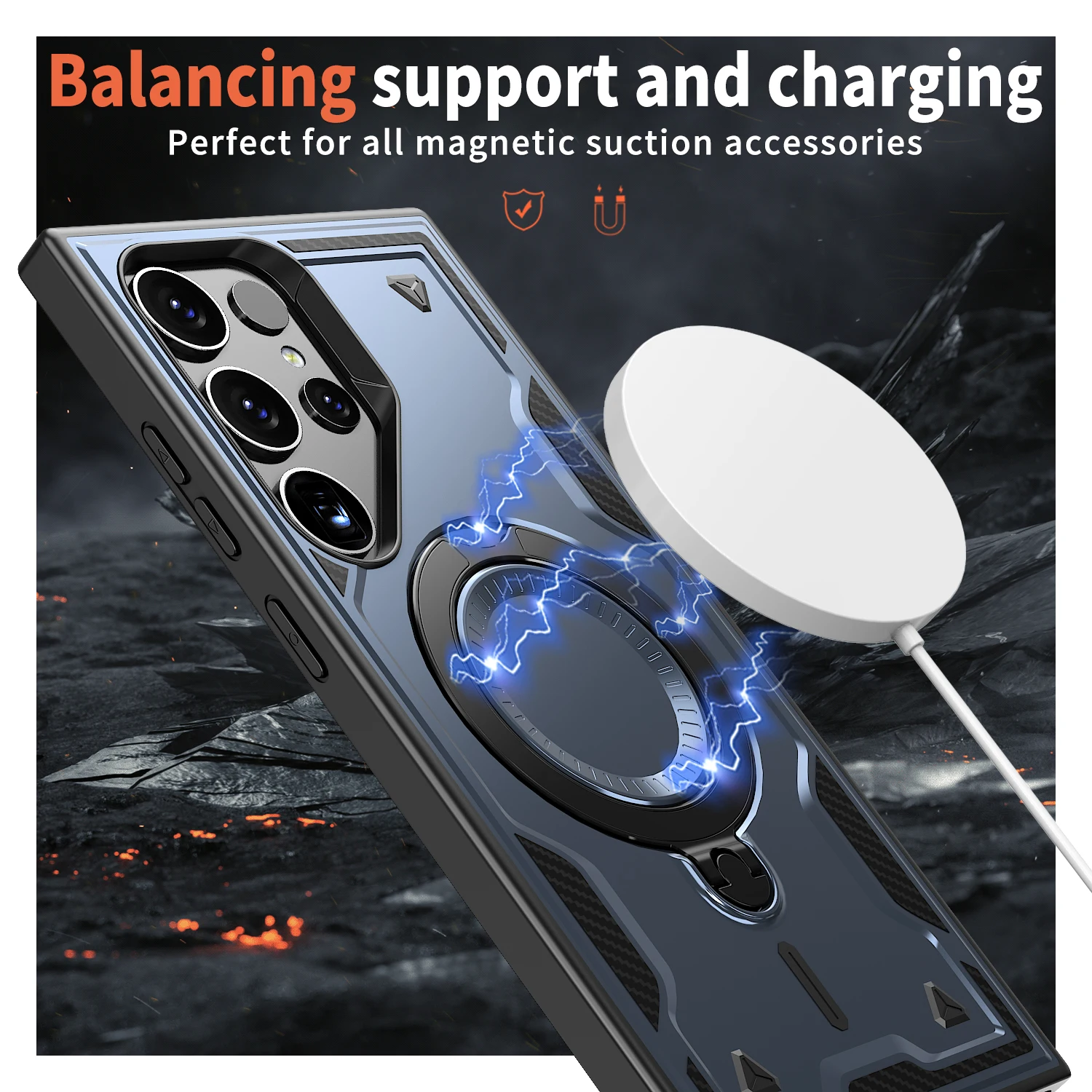 لسامسونج غالاكسي S21 S22 S23 S24 S25 الترا بلس البلاستيك الصلب قذيفة بولي TPU الدورية قوس جراب هاتف قذيفة شحن المغناطيسي #6