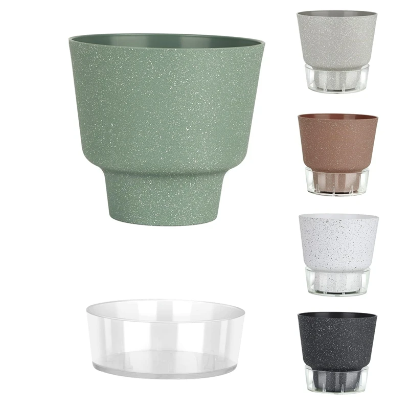 

Plant Pots 6 Inch Self Watering Pots, 5 Pack Flower Pots Outdoor Indoor, Planter With Drainage Hole & Tray Saucer