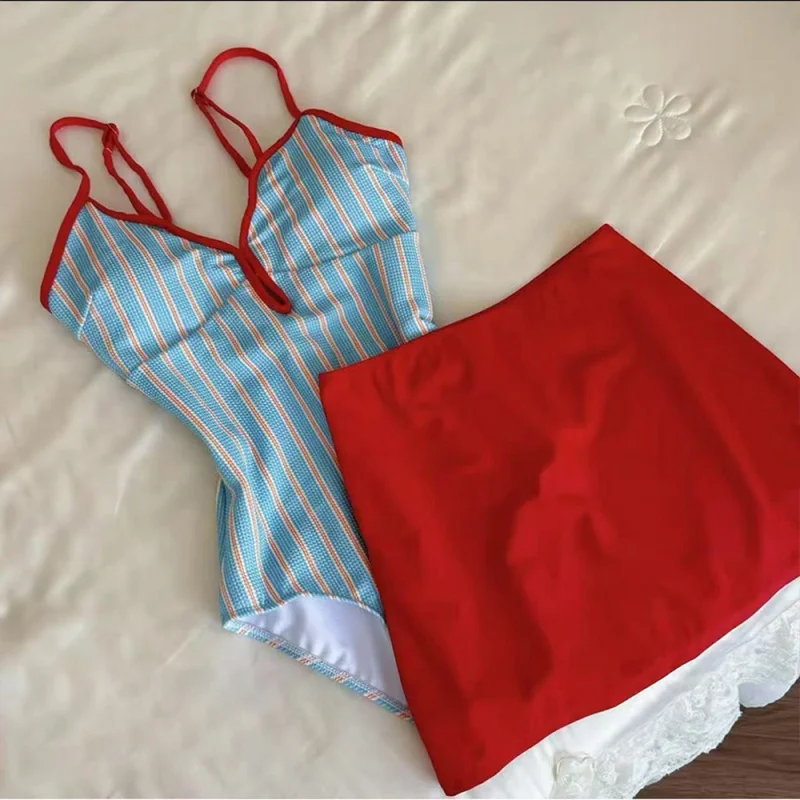 เกาหลีเซ็กซี่น่ารัก One Piece ชุดว่ายน้ํา 2025 ผู้หญิงลายสก๊อตชุดว่ายน้ําหญิง Monokini Lace Up กลับ Halter ชุดว่ายน้ําเบาะ Beachwear