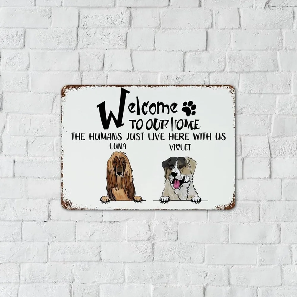 CIFbuy Personalized Dual‑Dog Welcome Metal Sign,Funny Pet Quote Home Wall Decor Gift (For Decoration Only)