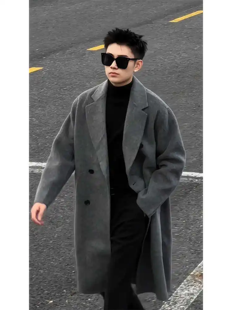 

Ele Mid-Length Men's Woolen Coat Casual Briti Sle Suit Jaet Warm Winter Faion Outerwear Youth Culture