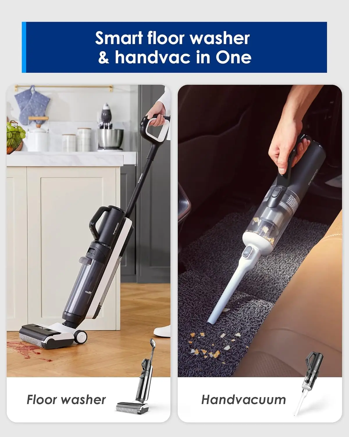 Smart Wet Dry Vacuum Cleaners, Floor Cleaner Mop 2-in-1 Cordless Vacuum for Multi-Surface, Lightweight & Handheld, USA