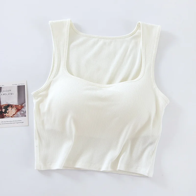 Square Collar Vest For Women Chest Pad Suspender Pajamas Tops Korean Sleeveless Sleepwear T-Shirt Outside Wear Short Top