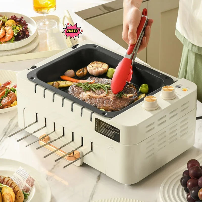 논스틱 전기 바베큐 그릴, 무연 바베큐 기계, 5 단계 조절 가능, 가정용 전기 그릴 오븐, 요리 도구, 800W 