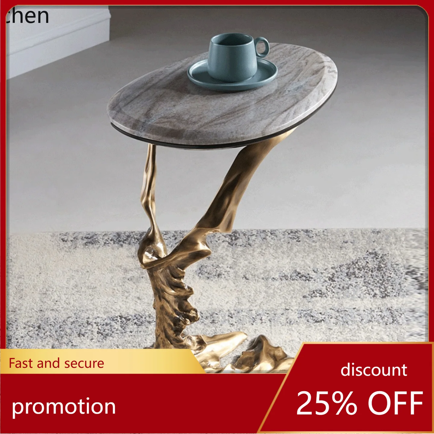 HXL Marble Sofa Side Table Pure Copper Side Table Movable Corner Table