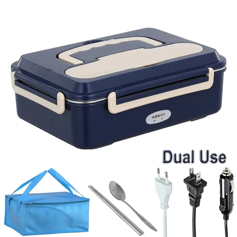 

Portable 2 in 1 Electric Heated Lunch Box Stainless Steel Office Food Heating Warmer Container Heater Dual Use Home Car