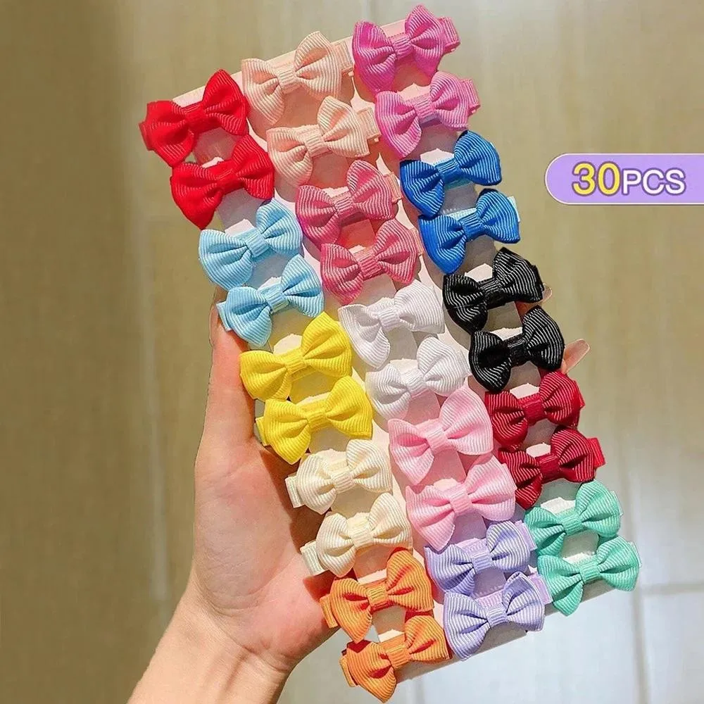

30pcs/Set Cute Rainbow 1.5'' Mini Bowbots Fabric Hair Bow Clips for Girls Dopamine Color Hairpins Headwear Kid Hair Accessories