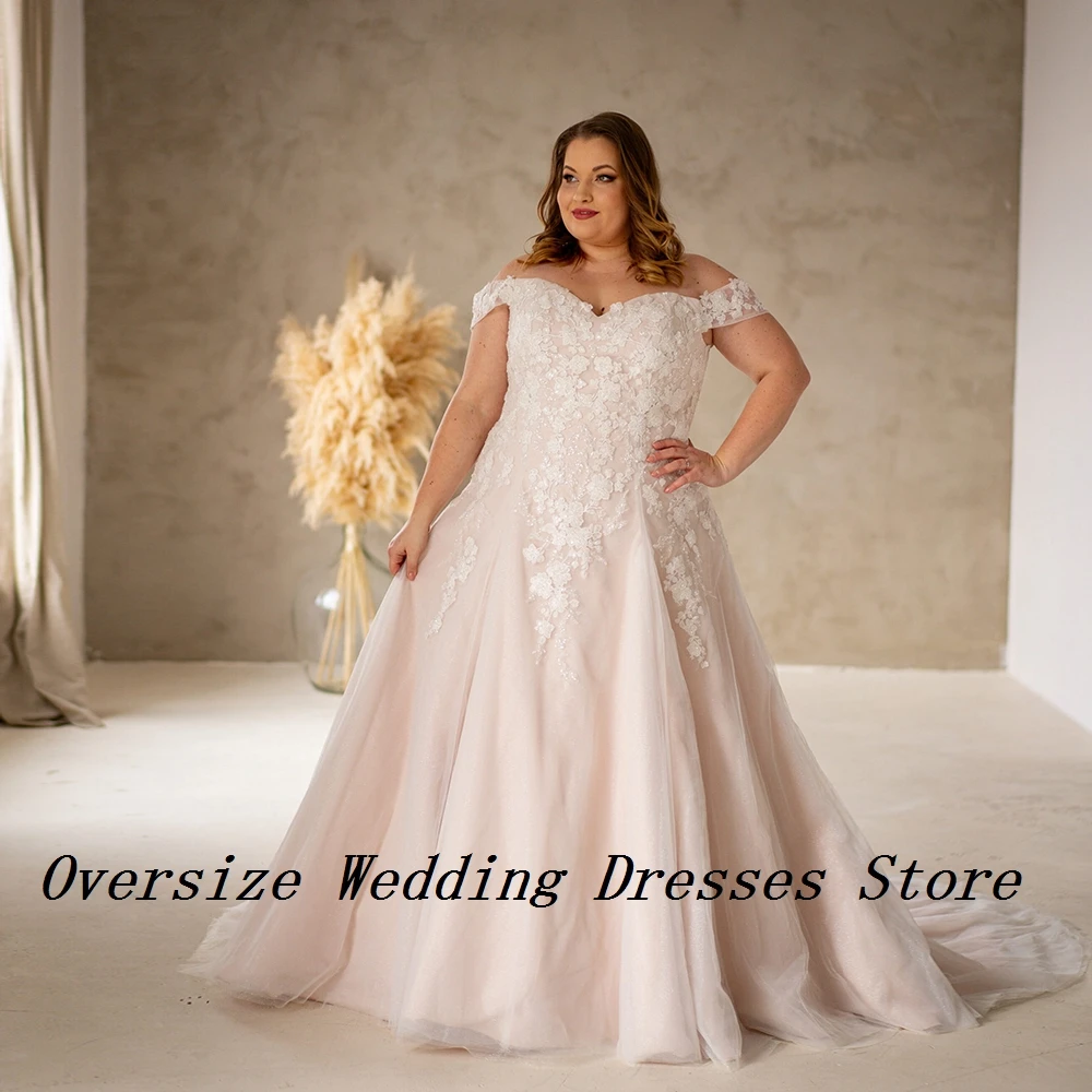 Plus Size Wedding Dresses with Lace 2024 Summer New Off Shoulder Bridal Gowns for Women New Soft Tulle Vestidos De Novia New