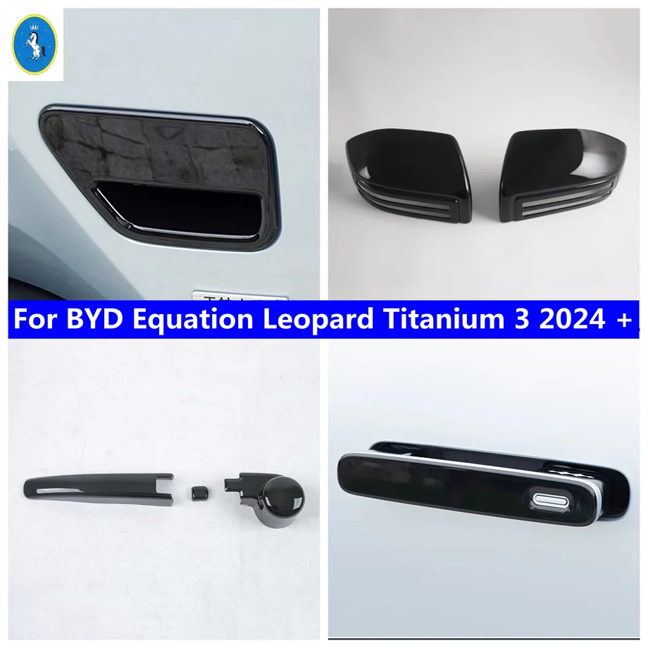 

Black Rearview Mirror / Rear Door Handle Bowl / Rear Window Wiper Cover Trim For BYD Equation Leopard Titanium 3 2024 2025