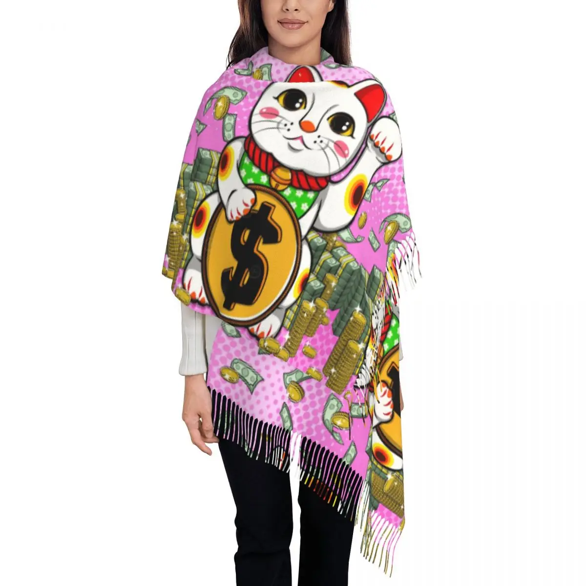 

Funny Animals Scarf Cat Keep Warm Shawls Wrpas with Long Tassel Ladies Scarves Wraps Winter Custom Bufanda Mujer