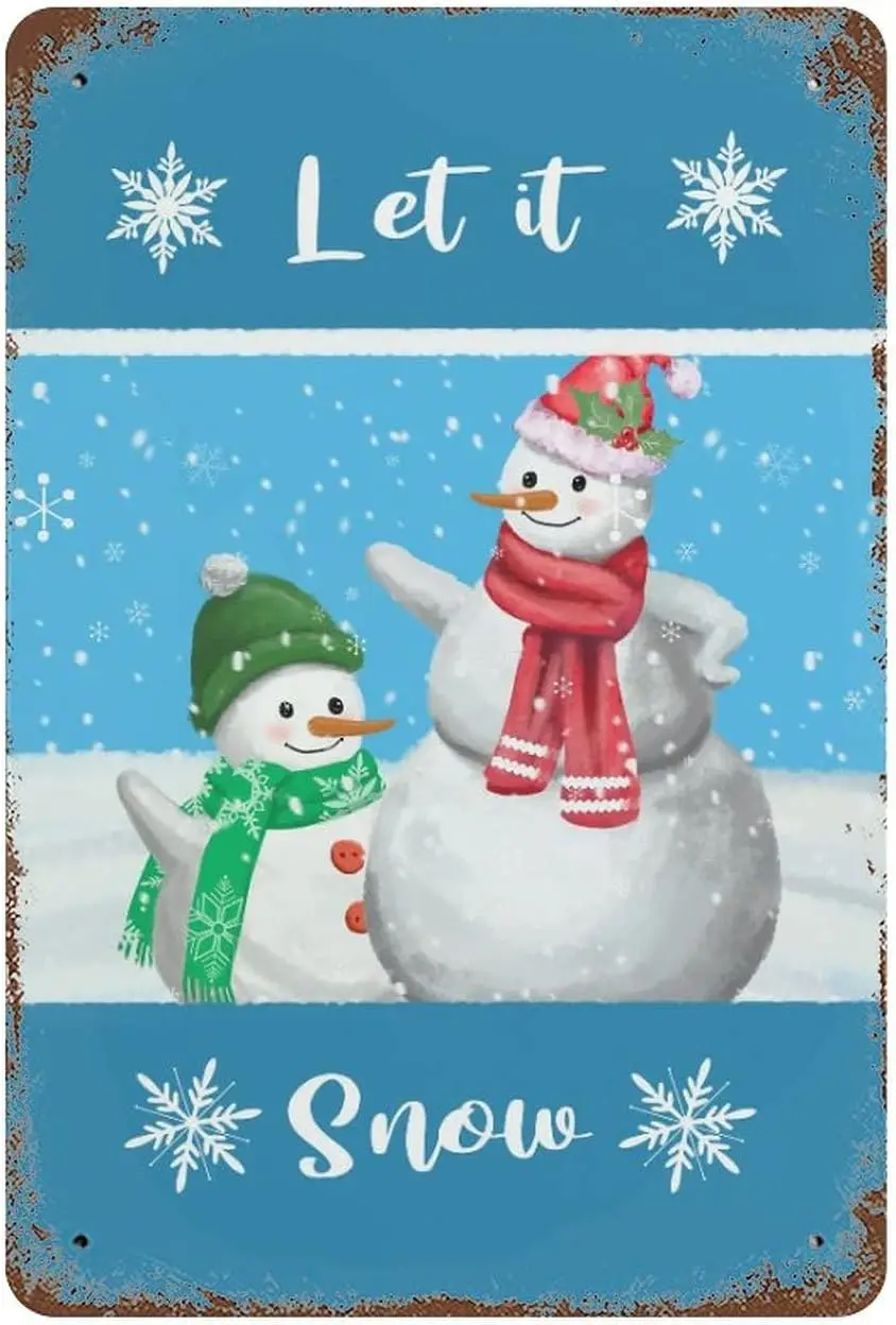 Cartel de chapa de Metal para hombre Cave Stuff Let It Snow, 8x12 pulgadas, Navidad, invierno, muñeco de nieve, copo de nieve, letrero de pared de Metal, arte Retro, decoración de pared para hombre