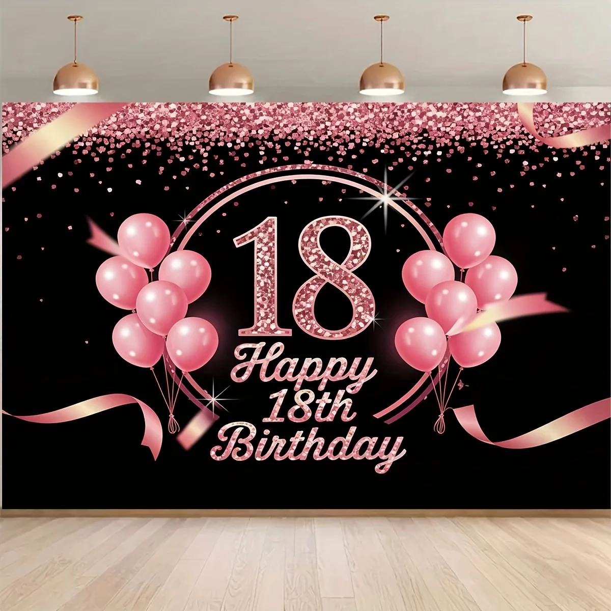 Hintergrundbanner – Traumhaftes Rosa und Schwarz – Hintergrundstoff mit Muster zum Thema 18. Geburtstag, für Partys, Geburtstagsfeiern
