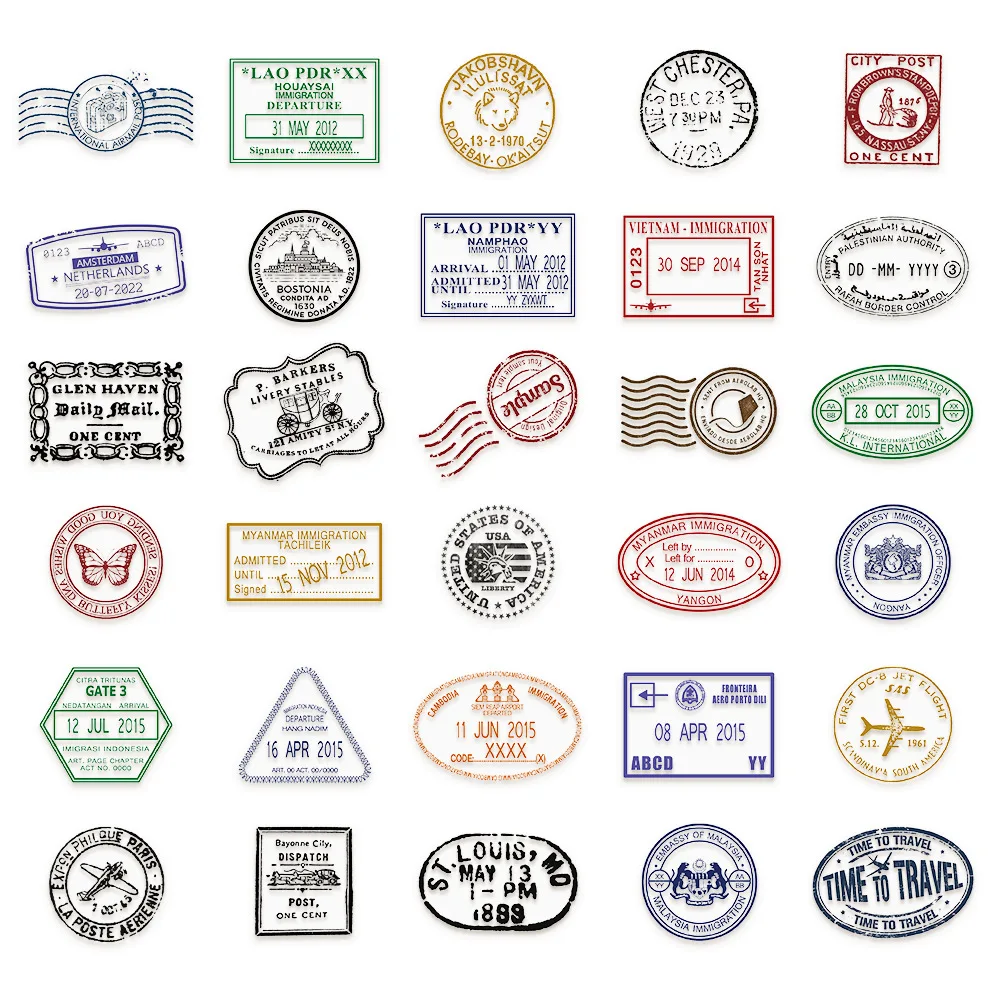 

10/30/60PCS Retro Postmark Personalized Creative Decoration Transparent Graffiti Stickers DIY Suitcase Laptop Scrapbook Bicycle