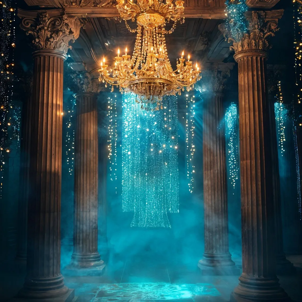 ثريا على شكل قصر ذهبي ملكي، خلفيات على شكل عمود يوناني، خلفيات استوديو للتصوير الفوتوغرافي لحفلات الزفاف عالية الجودة