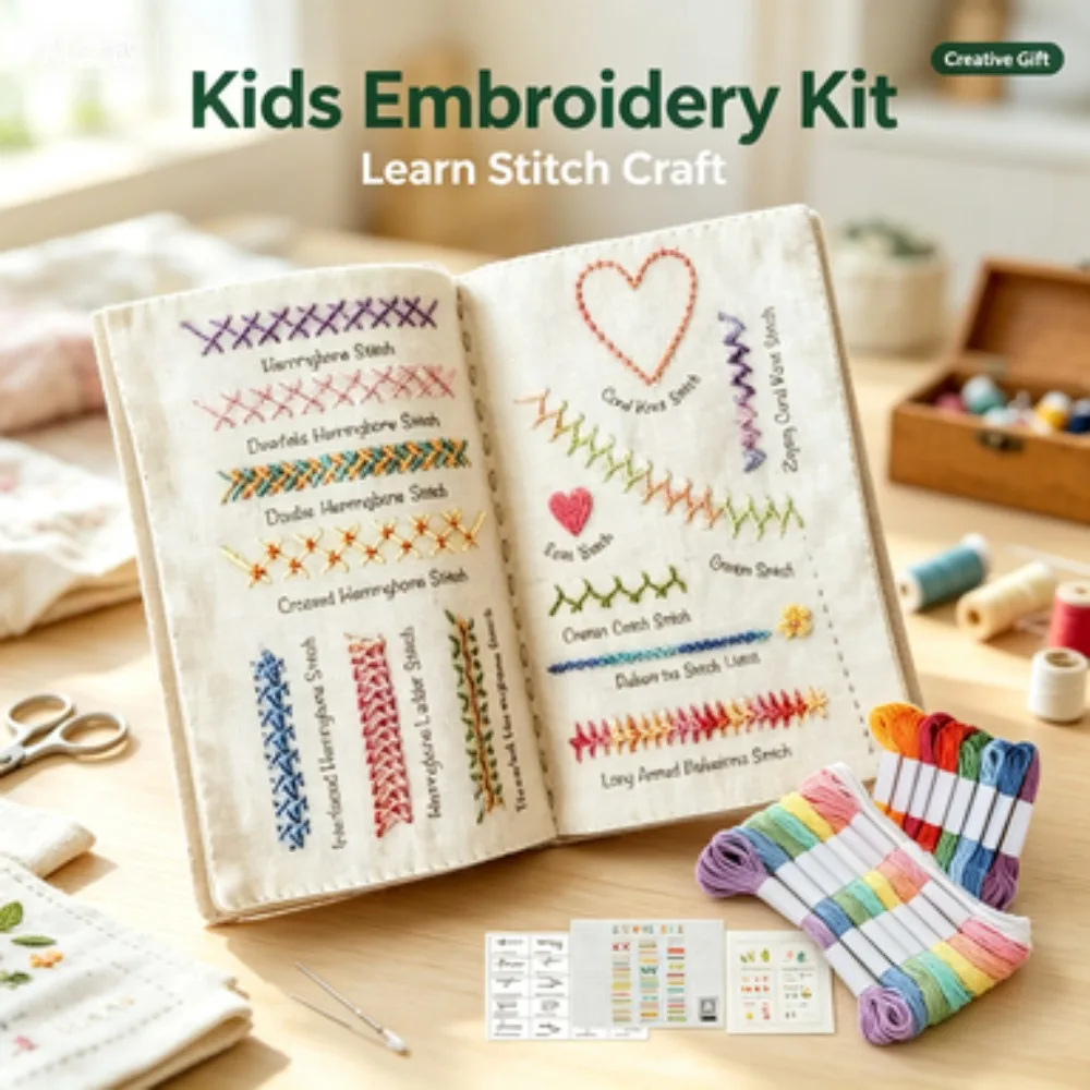 6 Pages Creative Embroidery Stitch Book DIY Sewing Guide Beginner Craft Learning Manual Needlework Pattern Tutorial Kit