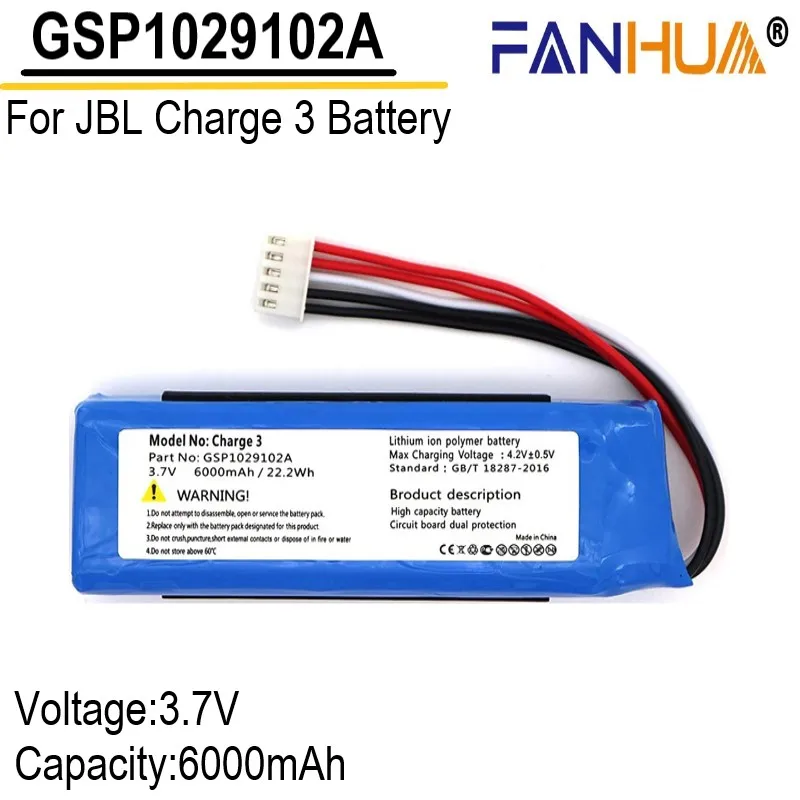 

6000MAH 3.7V JBL Charge 3 Li-Polymer Replacement Batteries Fit For JBL Charge 3 GSP1029102A