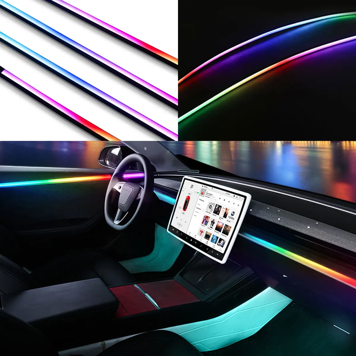 For Tesla Model 3 Y X Streamer Auto Ambient Light Kit Symphony Acrylic Strips Car Interior Dashboard Decor Foot Atmosphere Lamp