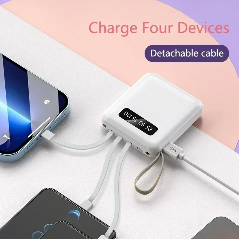 Power Bank 4 in 1 Mini ricarica super veloce da 50000 mAh con caricabatteria esterno mobile a 4 cavi per iPhone Samsung Xiaomi Power