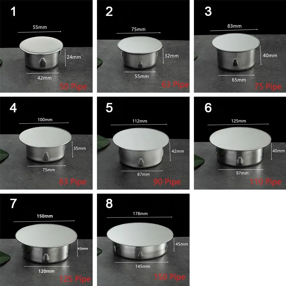 Tutup Pipa Saluran Pembuangan Baja Tahan Karat Tipe Sisipan Penutup Penyegel Anti-bau Anti-pemblokiran Pencegahan Serangga 50-150Mm Tutup Pipa Hujan