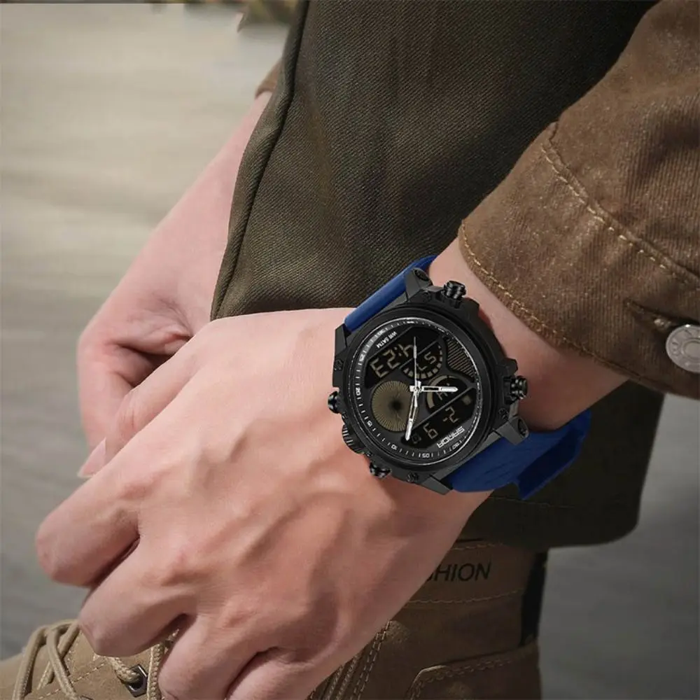 

Водонепроницаемые мужские кварцевые часы с большим циферблатом и двойным дисплеем, спортивные электронные часы, серебристые креативные серебристые наручные часы для улицы