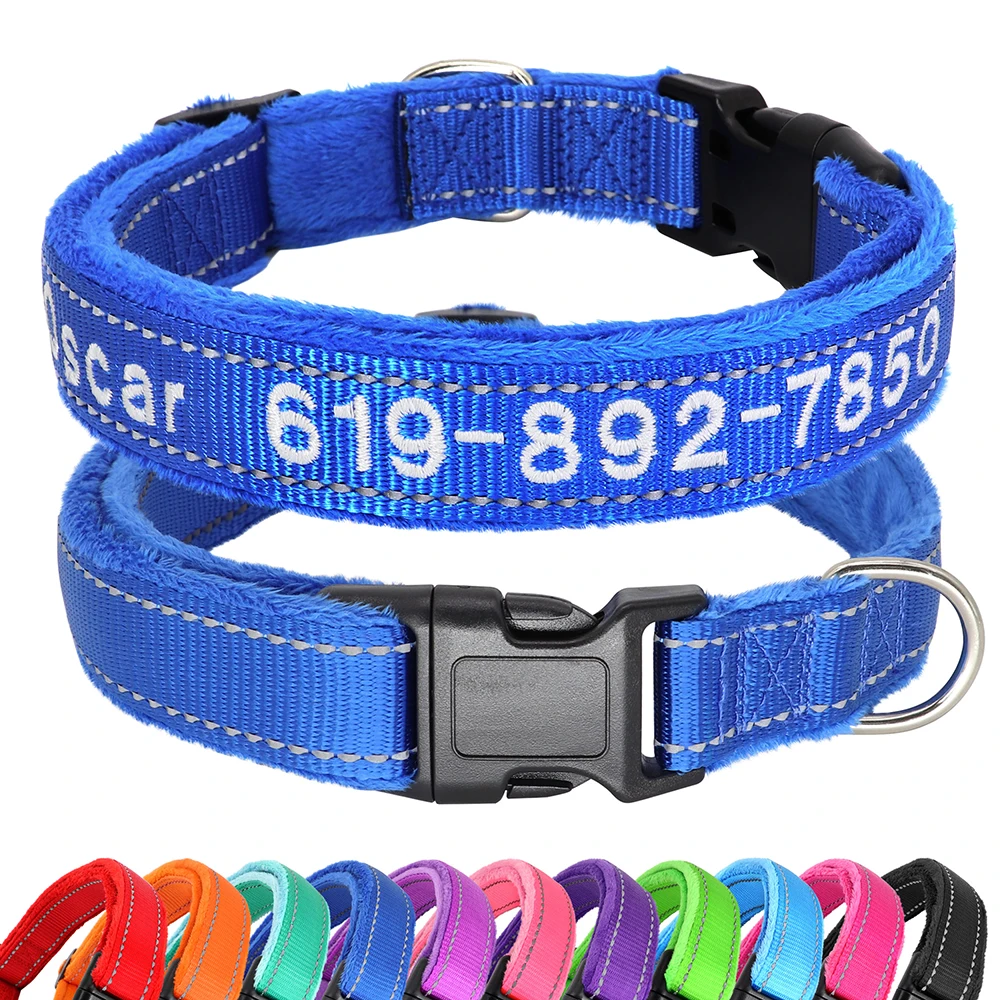 Customized Dog Collar Embroidered Dogs Name Tel Collars Reflective Pet Necklace Durable For Small Medium Large Dogs 11 colors