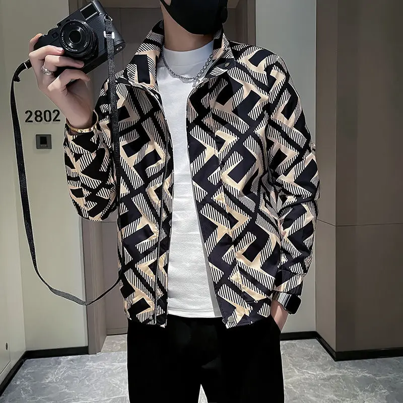 Spring Autumn New Fashion Stand Collar Long Sleeve Printing Men's Clothing Jackets Casual Loose Korean Temperament Trend Tops