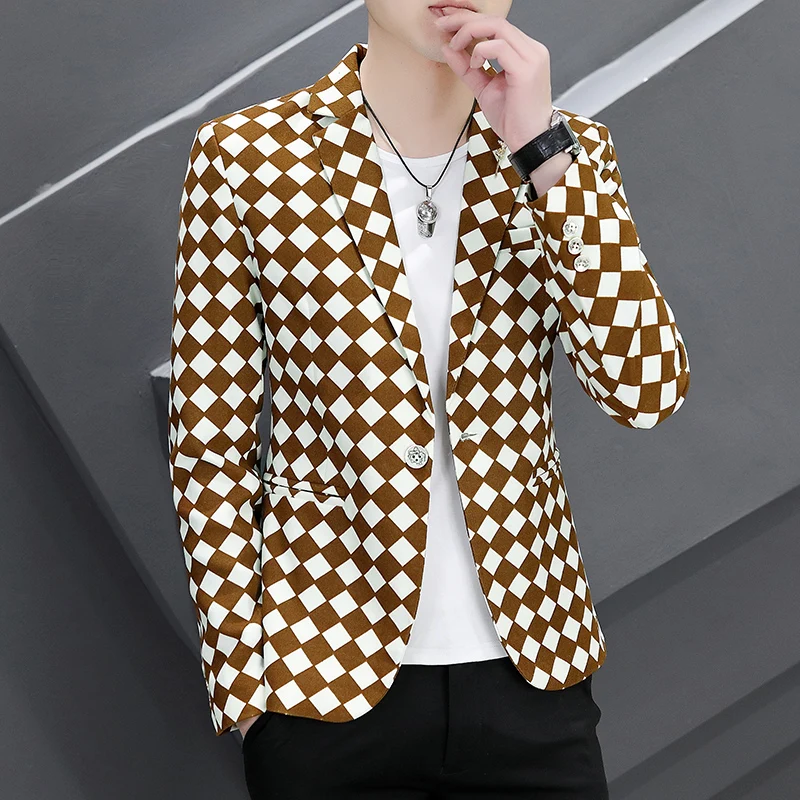 2023 Fashion New Brand Spring and Autumn Men\'s Casual Boutique Business Plaid Slim Fit Suit Dress Blazers Jacket Coat 3XL