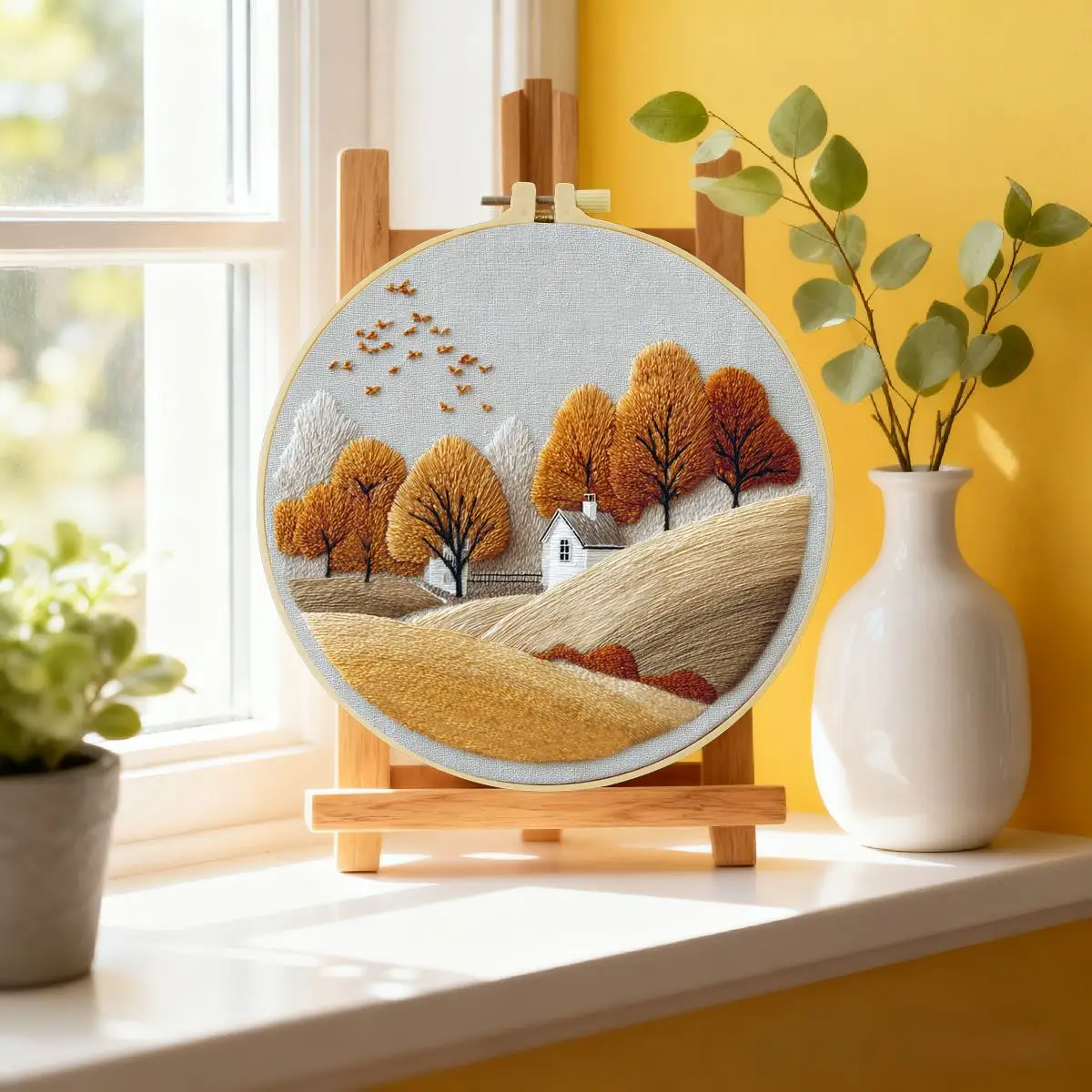 1 Stück 20X20CM/15X15CM 7,87/6,3 Zoll Stickerei-Starter-Kit für ländliche Gebiete DIY-Kit DIY-Stickerei-Set Handarbeiten Heimdekoration – Detail 4