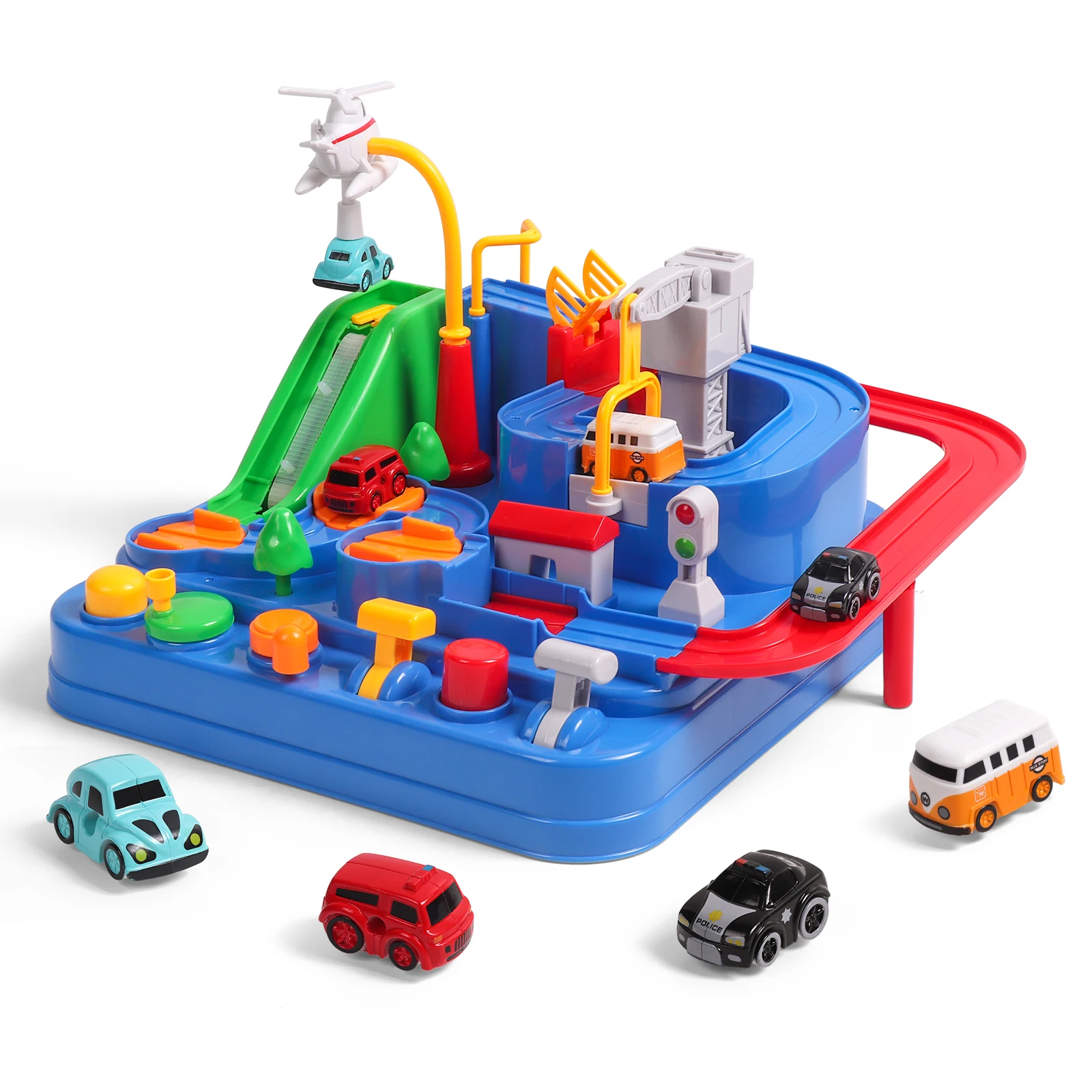 Cars Track Toys, Car Adventure Toys, Intelligence Educational City Rescue Engineering Vehicles Playsets, Montessori Toy