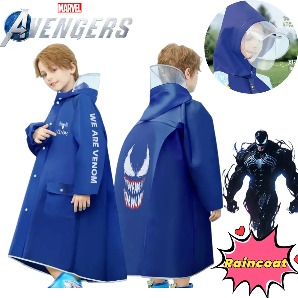 

Marvel Venom Cartoon Student Raincoat Creative Personality Boys Home Portable Waterproof Poncho Anime Peripherals Gifts