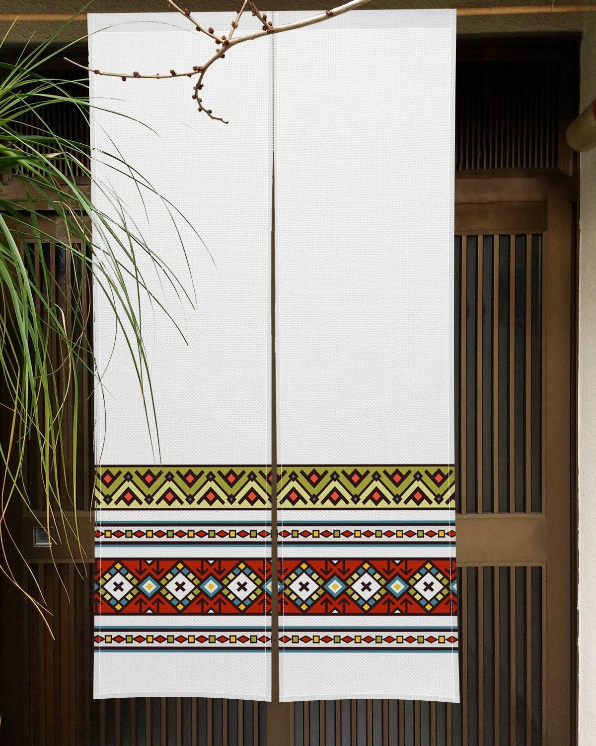 Japanese Door Curtains Noren Bohemian Ethnic Tribal Pattern Stripe Design for Room Divider Boho Home Decor Entrance Half Curtain