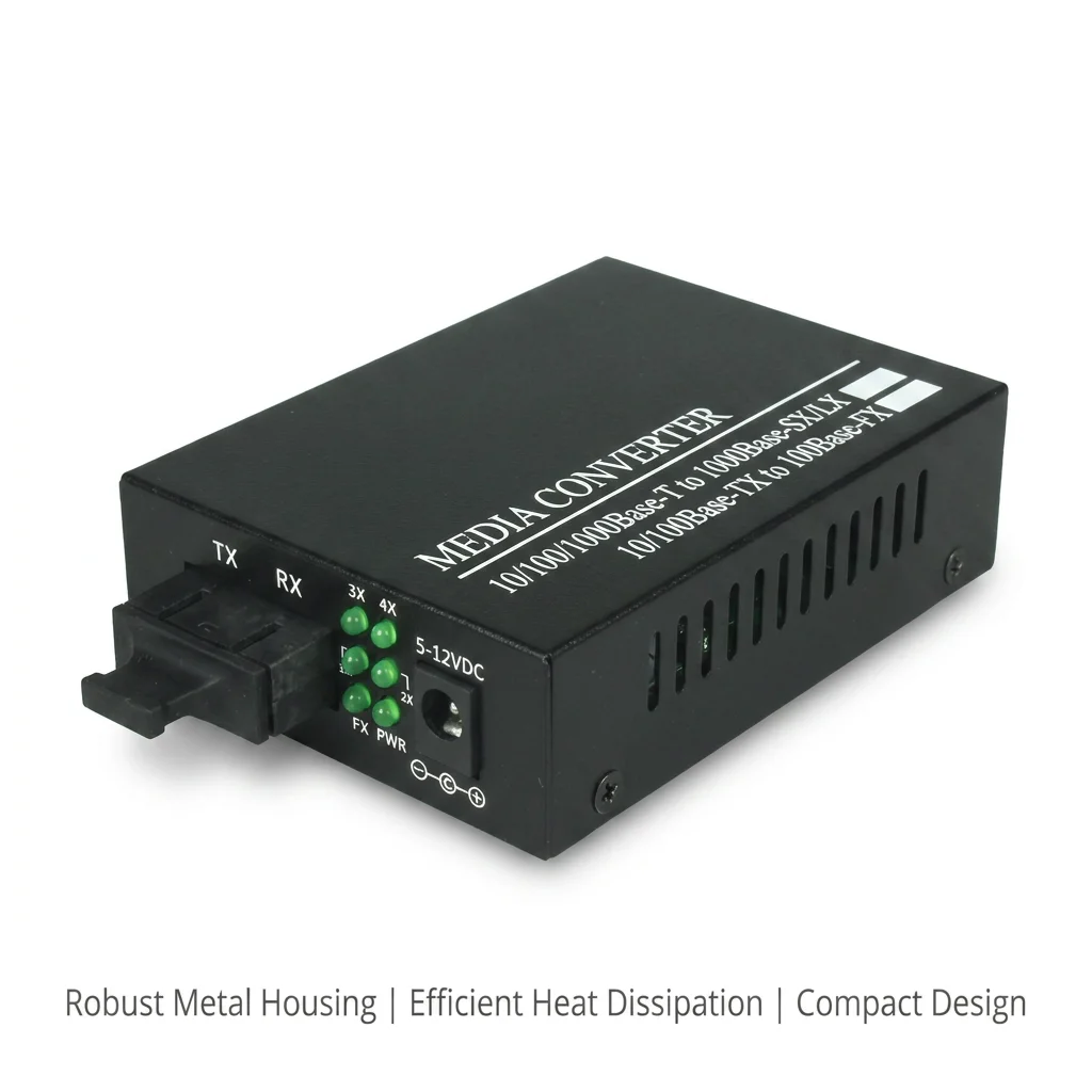 10/100/1000Mbps Gigabit Optical Media Converter SC 1 Port Fiber 4 Port RJ45 Single Mode Dual Fiber 20km Ethernet Transceiver