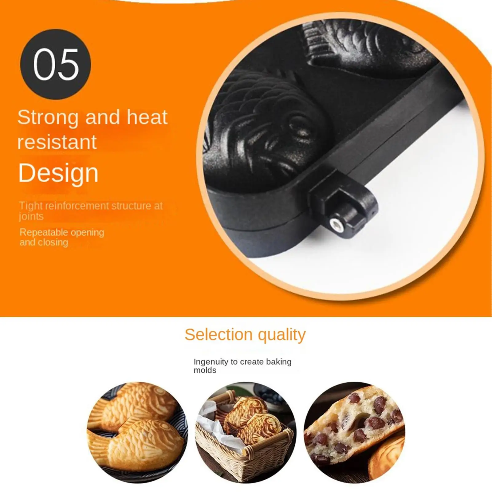 Waffle Iron 4-Cavity Fish Shaped Non Stick Double Sided Pan Cupcake Maker for Home Apartment Kitchen Travel Picnic Camping