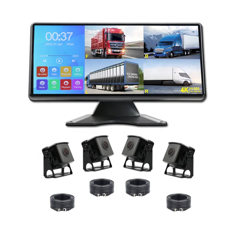 

10.36 Inch Quad Split Monitor With MP5 Touch Screen And 4 AHD Rear View Cameras DVR Recorder For Truck/Bus/Trailer/RVS