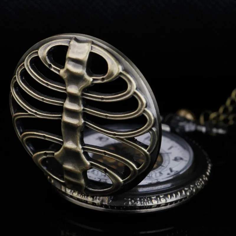 Creative Design Hollow Bone Quartz Pocket Watch Men's Women's Pendant Necklace Accessories Clock Anniversary Unique Gift