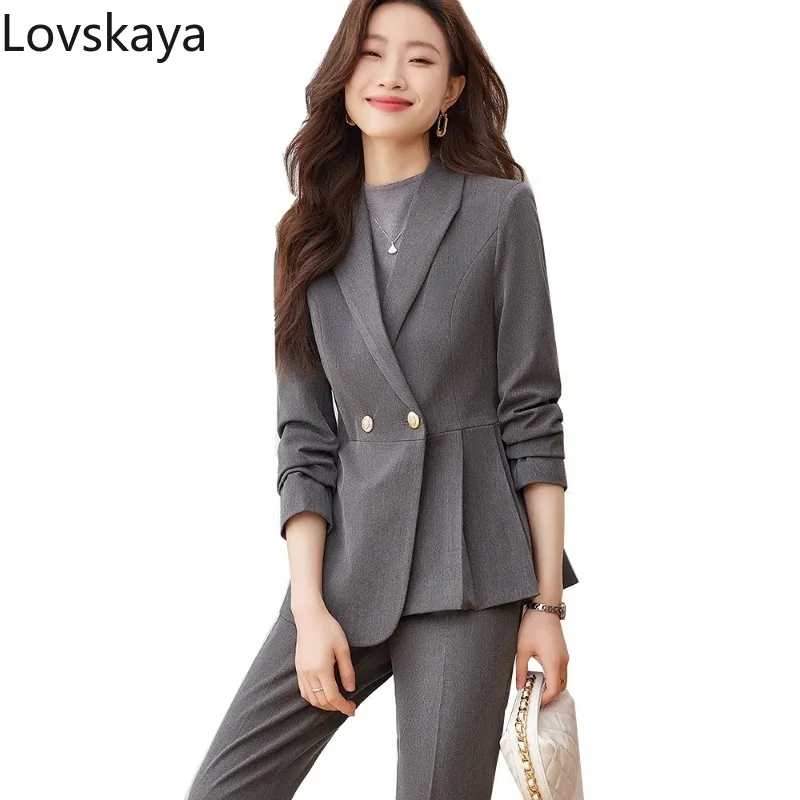 

Elegant Women Pant Suit Ladies Work Wear Formal Jacket And Trouser Female Business Blazer 2 Piece Set