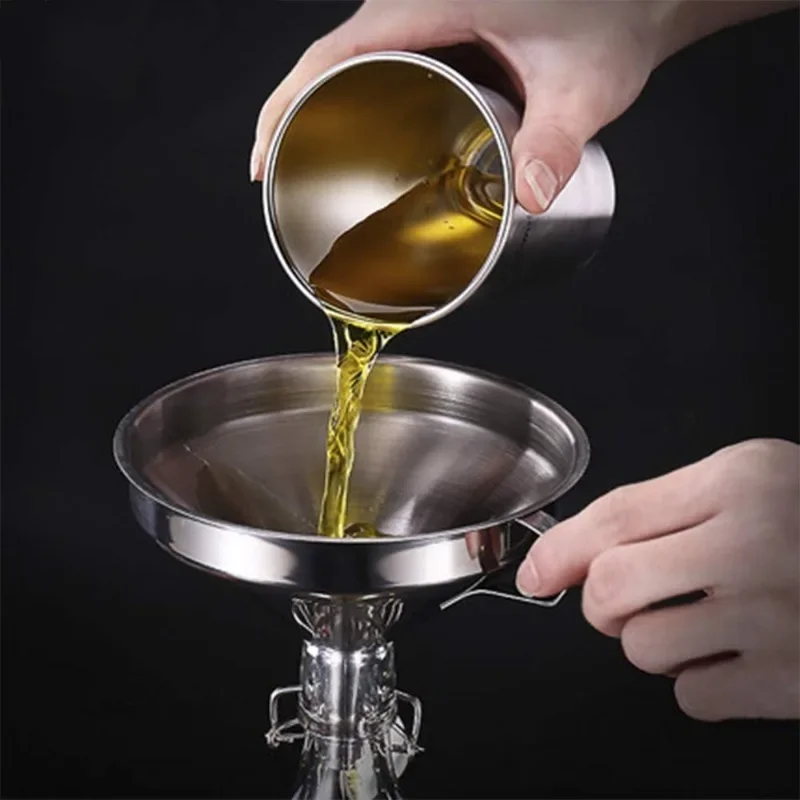 Stainless Steel Strainer Wine Lifting Spoon Funnel Pouring Wide Mouth Funnel with Detachable Filter Oil Kitchen Portable Gadgets