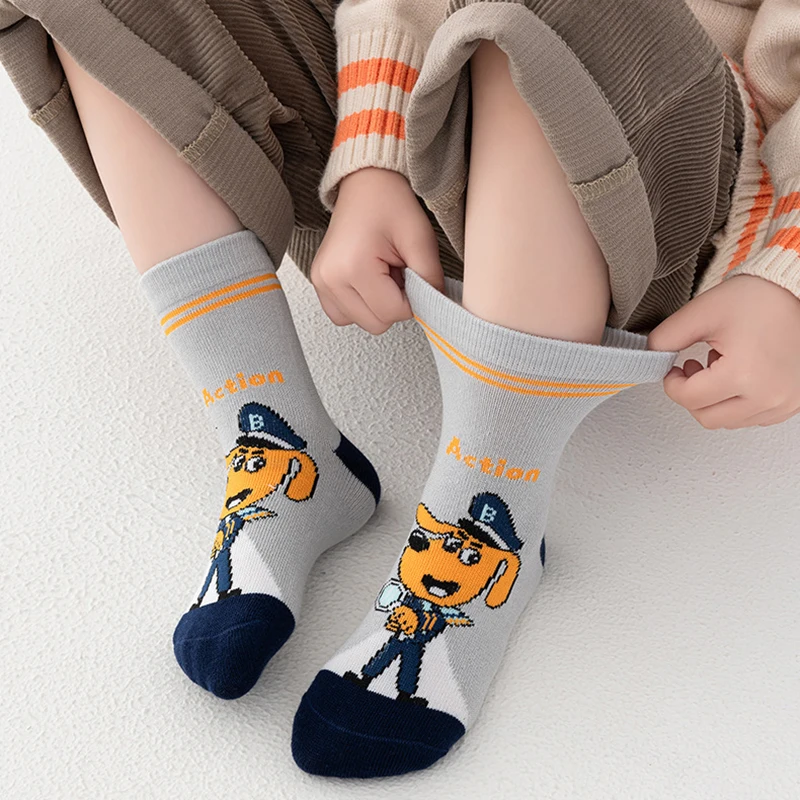 Set van 5 paar Sheriff Labrador Hond Katoenen kindersokken Anime Beveiliging Sergeant Wolf Puppy Cartoon Patroon Kinderen Kousen Cadeau