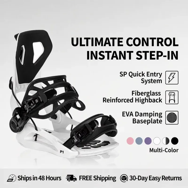 Men's Snowboard Bindings Step-In System for Beginners Lightweight Durable Fiberglass EVA Base Shock-Absorbing Multi-Color