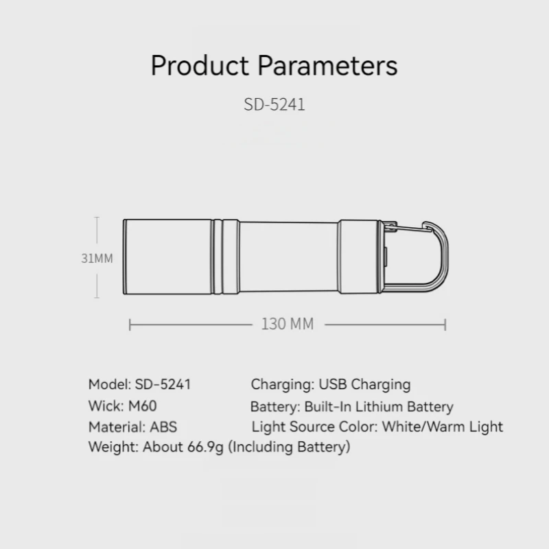 Smiling Shark SD5241 Mini Rechargeable Flashlight, Super Bright M60 Zoomable Torch, for Outdoor Camping, Hiking, Daily Use