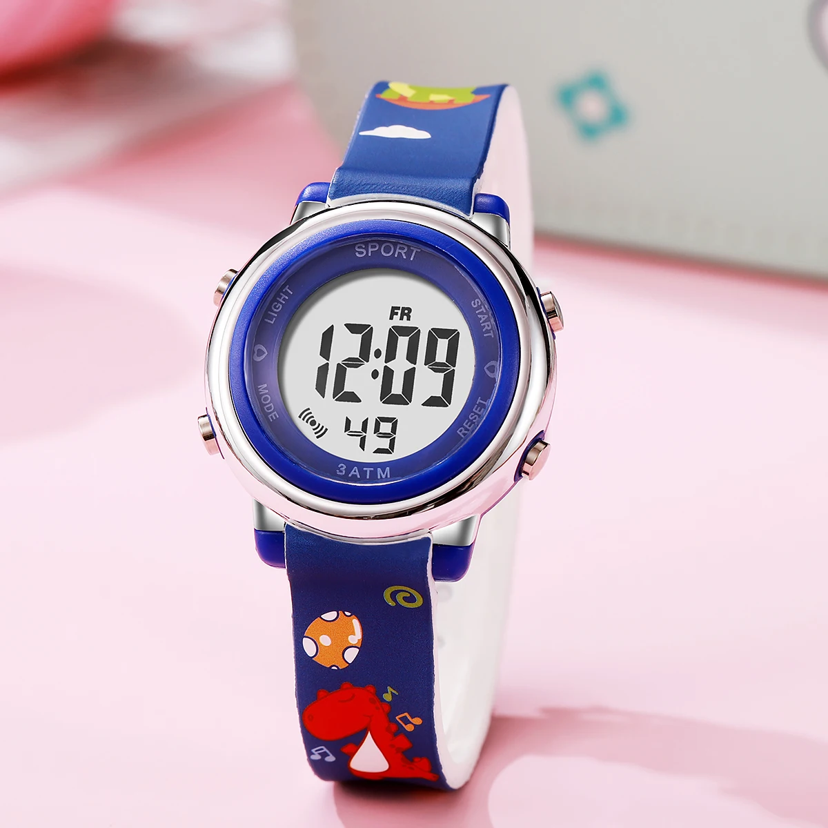 ساعة إلكترونية للأطفال بحزام سيليكون على شكل ديناصور كرتوني لطيف، مناسبة للارتداء اليومي، هدية عيد الميلاد