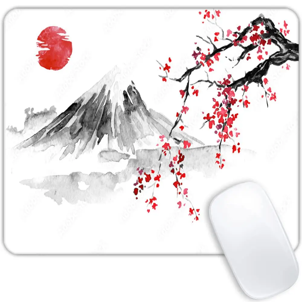 

Vintage Sakura Sun And Mountain Printing Lock Edge Gaming Mousepad Gamer Mouse Mat Keyboard Mats Desk Pad Mousepads 22x18cm