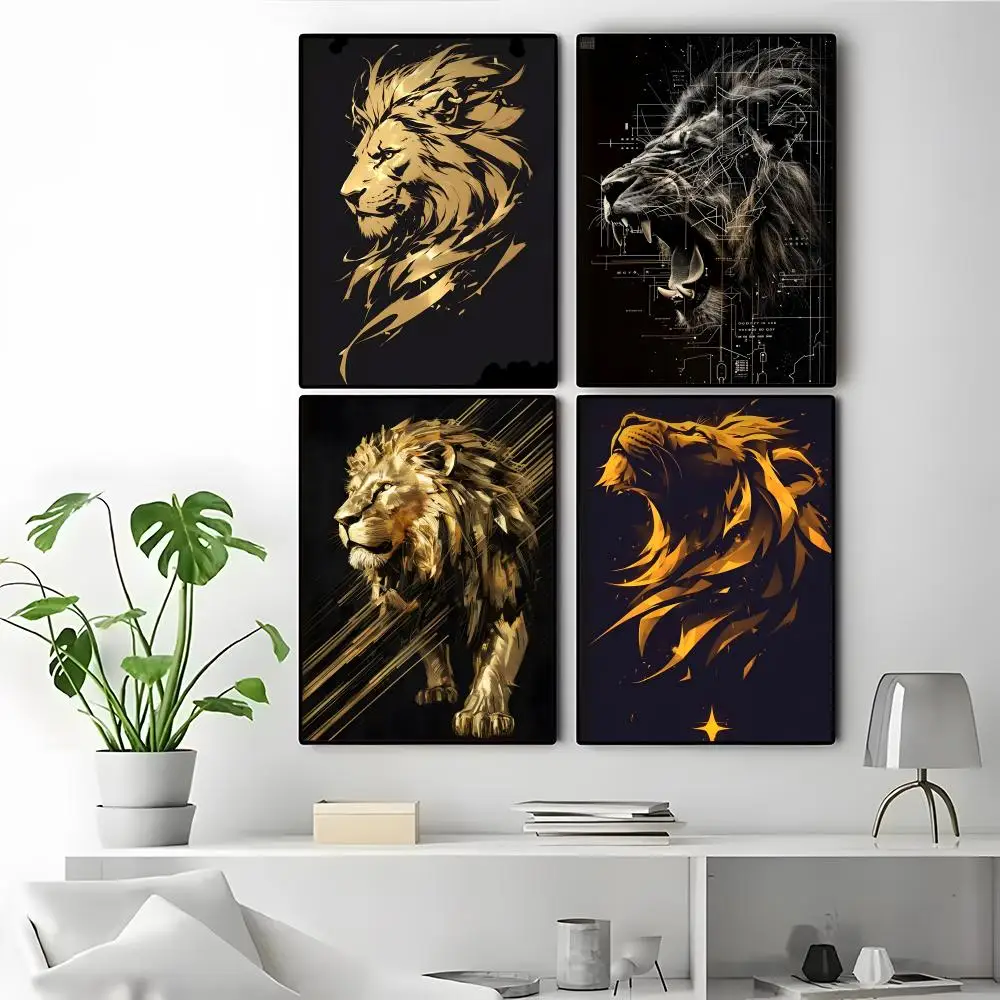 Black And Golden Light Lion Instant Space Refresh Modern House Decoration Minimalist Room Prop Poster