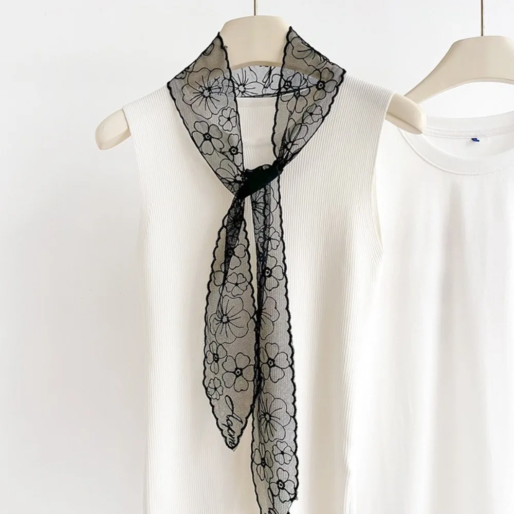 

16Sheets Ins Thin Women Narrow Long Scarf Embroidered Flower Korean Version Lace Scarf Elegant Y2k Sunscreen Shawl Summer