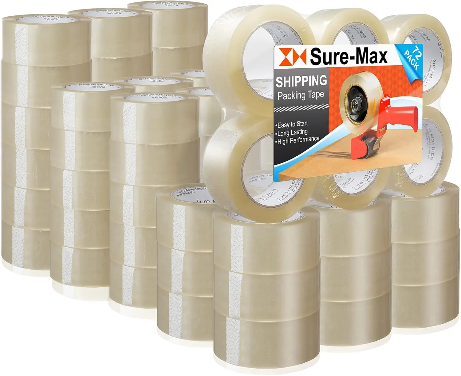 

Premium Carton Packing Tape 2.0 mil 330 Feet (110 Yards) - Clear - 2 Cases (72 Rolls Total)
