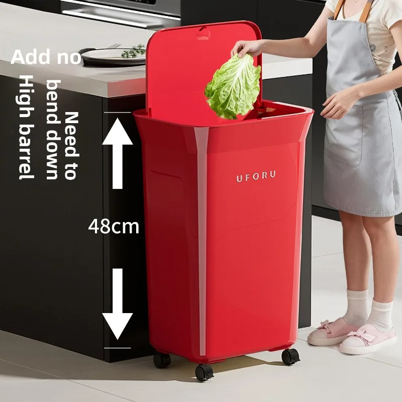 Large Capacity Kitchen Trash Can Wheels Push Top Lid Bend Free Kitchen Trash Bin Bathroom Trash Can Trash Can Kitchen Trash Bin