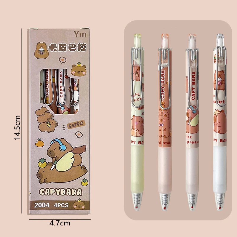 Kawaii Cartoon Capybara Melon al Pens, Fournitures scolaires et de bureau, Papeterie esthétique, Cadeaux pour étudiants, Stylos à bille mignons, 4 pièces